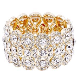 Yellow Gold and Diamond Austrian Crystal Infinity Stretchable Bracelet Bangle